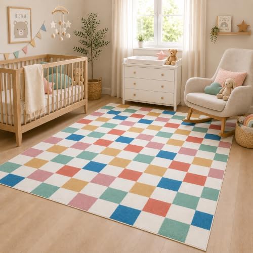 9x12 Checkered Area Rug for Living Room, Soft Colorful Rugs - Image 4