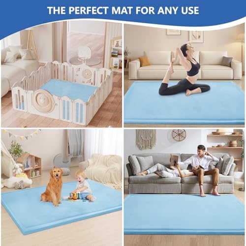 Baby Play Mat for Floor,1.3" Thick Memory foam Tummy Time Mat for Toddlers,Infants,kids,Water-Repellent Soft Nursery Rug,Extra Large Non Slip for Crawling&Yoga,Tatami Style for Living Room(Light Blue) - Image 5