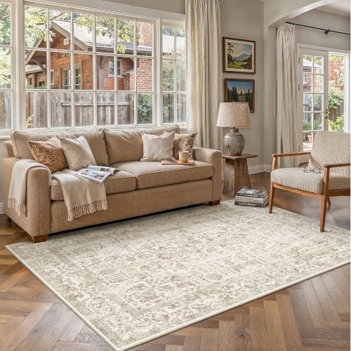 PureCozy Light Brown Area Rug 5x8 Vintage Floral by PureCozy