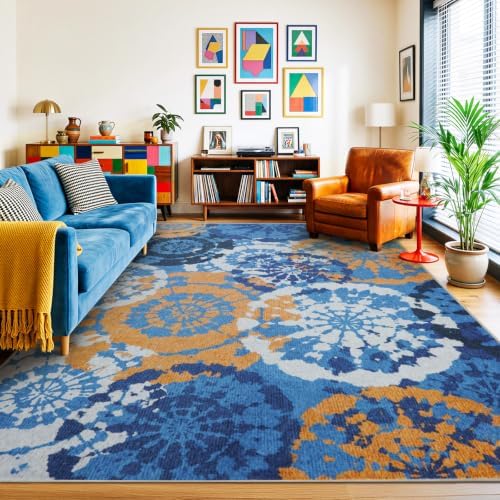 Boho 5x7 Area Rug, Washable Non-Slip Low-Pile Rugs for Living Room by Quntue