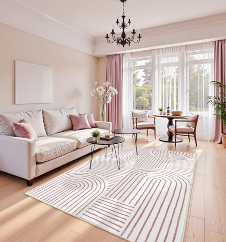 Lahome Abstract Pink and White Rugs for Bedroom Girls, Soft Washable Rugs - Image 5