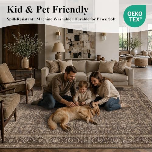 JOOJA 2x12 Brown Vintage Floral Low Pile Non Slip Washable Boho Runner Rug - Image 7