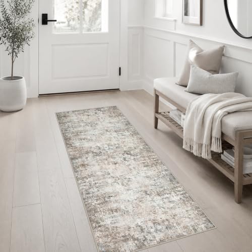 2x5 Washable Runner Rug：Modern Abstract Kitchen Soft Carpet Brown - Image 3