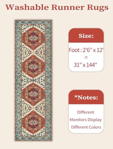 SERISSA 2'6"x12' Washable Non Slip Boho Runner Rug for Hallway，Orange - Image 6