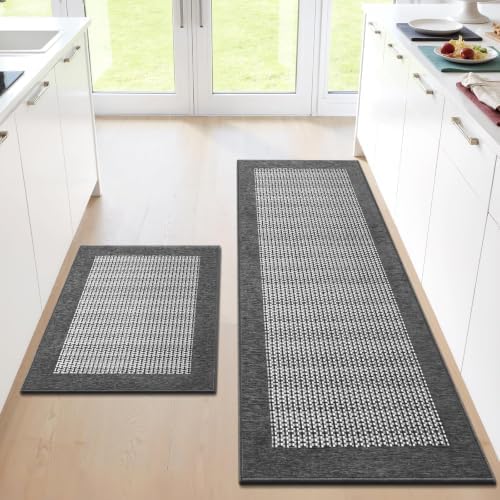 StepRite Kitchen Rugs 2 PCS, Kitchen Mats for Floor, 20"x32"+20"x60", Grey by Bringcushiontoyourlife