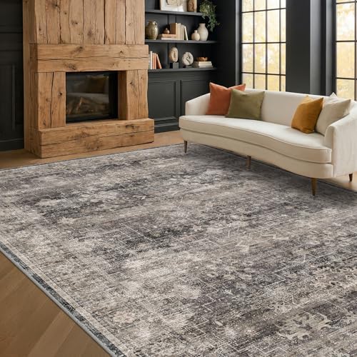 Farmhouse Charcoal Stone 6x9 Rug for Dining Room, Modern Large Area Rugs for Living Room, Boho Washable Rug for Bedroom with Distressed Geometric Design, Stain Resistant Low Pile Non-Slip - Image 6