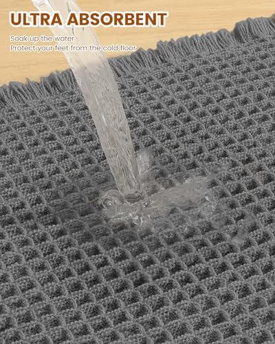 Smiry Waffle Bathroom Rugs Sets 2 Piece (72x24+30x20, Dark Grey) - Image 3