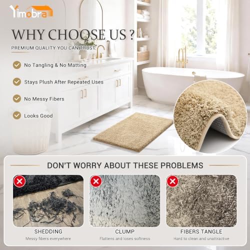 Yimobra Beige Bathroom Rugs Non Slip Washable 36x24, Luxury Plush Bath Mat - Image 4