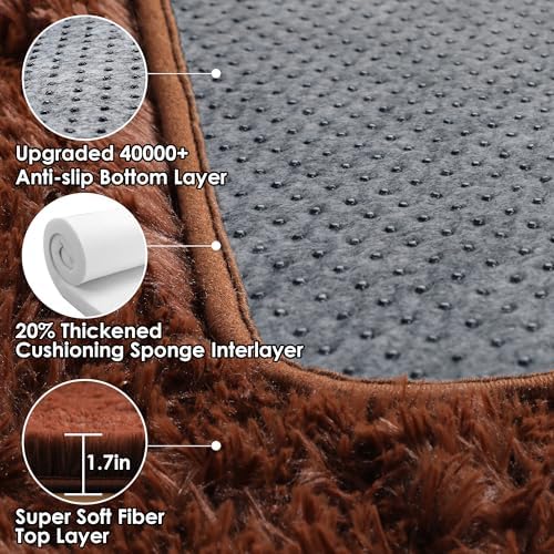 ONASAR Brown Rugs for Living Room Bedroom, 5x8 Fluffy Bedside Area Rug, Soft Plush Shaggy Indoor Floor Carpet for Nursery Kids Girls Boys Teen Dorm Home Office Decor Aesthetic - Image 3