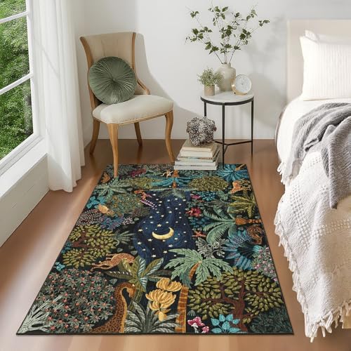 GarveeHome 3x5 Washable Area Rug for Bedroom, Jungle Animal Soft Tiger Rug Non Slip Low Pile Green Carpet Stain Resistant Throw Rug for Bedside Kids Room Office Dining Room - Image 2