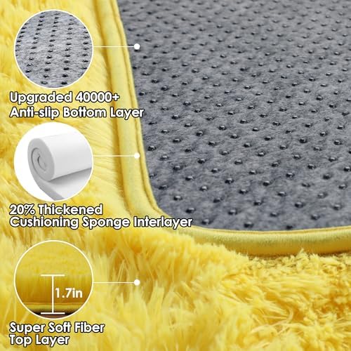Yellow Runner Rugs for Bedroom Living Room, Fluffy 2x6 Bedside Area Rug - Image 3