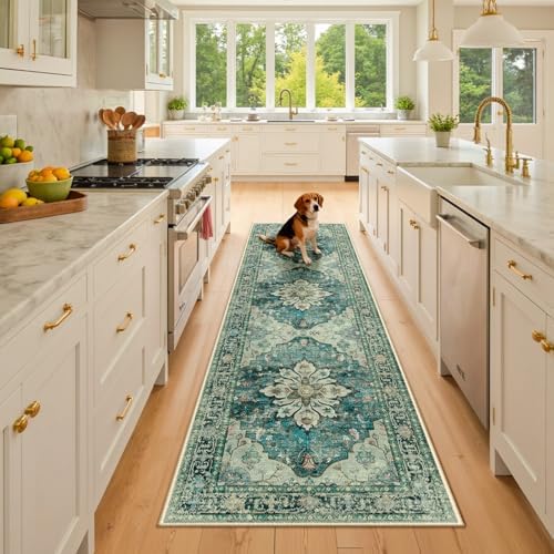 RELEANY Washable Area Rug, Runner 2'x8', Blue/Vintage Dark Blue by RELEANY