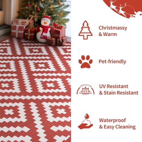 GENIMO Outdoor Rug, Waterproof Plastic Rugs for Patio, 8'x10' Red White - Image 4