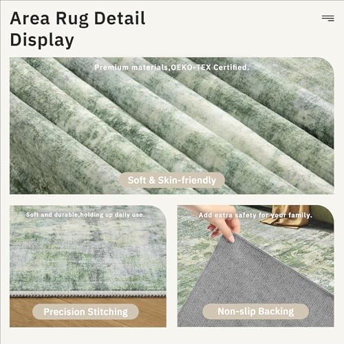 Soalmost Abstract 7x10 Area Rug for Living Room Washable Rugs Green/Ivory - Image 6