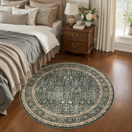 Lofus 4ft Washable Area Rug for Living Room, Non-Slip Green Boho Carpet - Image 3
