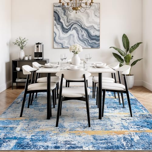 Rugflix 5x7 Area Rugs for Living Room, Washable Sky Blue Gold Large Rug - Image 3