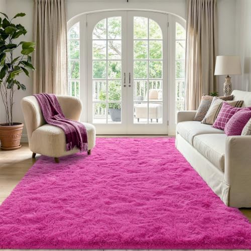 Noahas 5x7 Hot Pink Fluffy Soft Area Rug Non-Slip for Kids Bedroom Nursery - Image 2