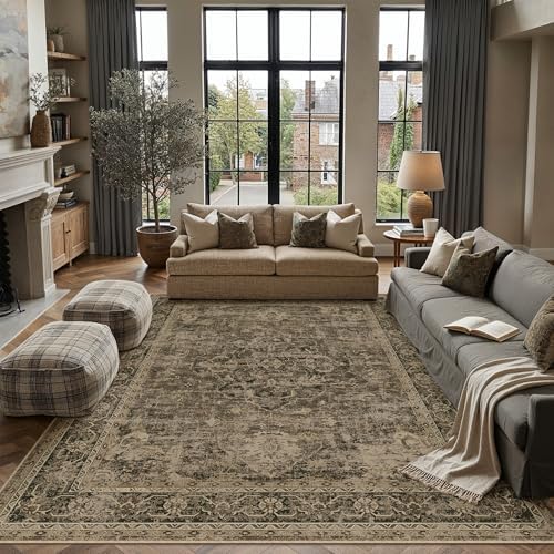 PureCozy Brown Area Rug 8x10 Vintage Oriental Distressed by PureCozy