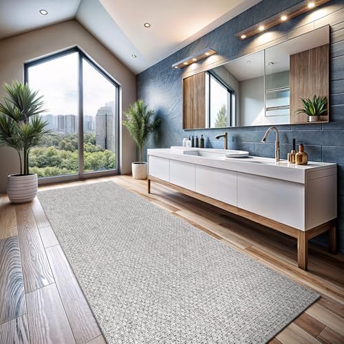 CAMILSON Indoor and Outdoor Runner Rug Gray Solid Boho Woven Design Easy-Cleaning Non Shedding Farmhouse Living Room Bedroom Garden Patio and Kitchen Washable Outside Carpet Alfombras (2x7) - Image 6