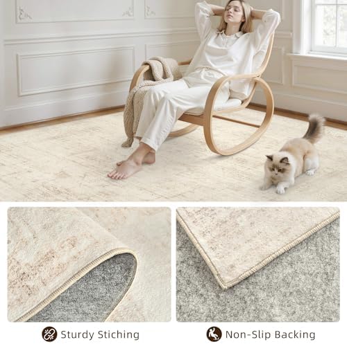 8x8 Area Rugs Living Room: Bedroom Neutral Washable Carpet Beige - Image 4