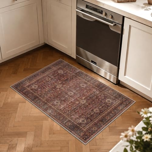 Schweek 2x3 Entryway Rug Washable Non Slip Area Rug Soft Door Mat Brick Red - Image 3