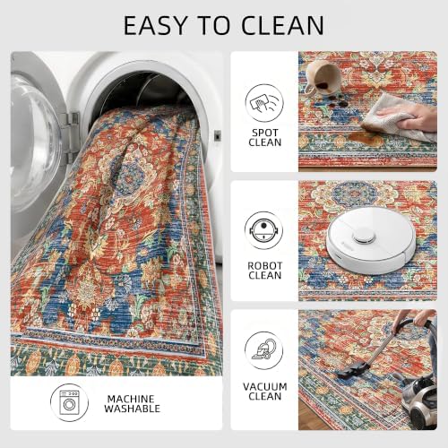 5x7 Area Rugs for Living Room, Boho Washable Non Slip Carpets, Retro Red - Image 5