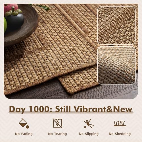 MontVoo-Outdoor Rug-Patio Rug 9x12 ft Polypropylene Indoor Outdoor Rugs Outdoor Carpet for Patio Deck Balcony Porch, Textured Weave, Durable for High Traffic, Fade-Resistant, Modern Neutral Brown - Image 2