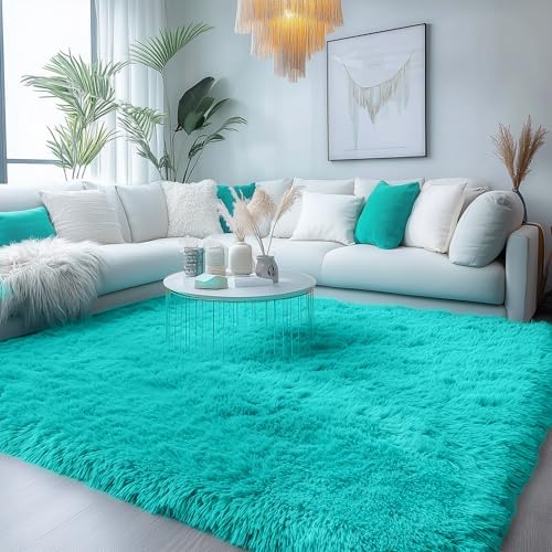 Fluffy Shag Teal Area Rugs for Bedroom 5x7 Fuzzy Shaggy Rug for Living Room by PAGISOFE