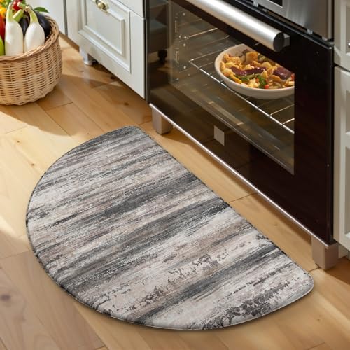 KIMODE Anti Fatigue Kitchen Mats, Black and Grey Half Moon Kitchen Rug by StayinComfortCookwithJoy