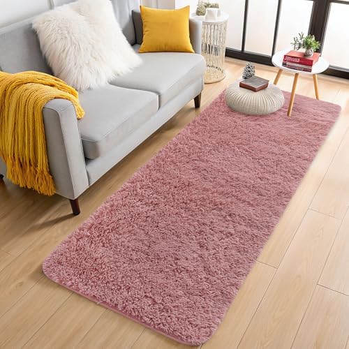 OLANLY 2x6 Machine Washable Runner Rugs for Hallway, Soft Fluffy Shaggy Bedside Rugs for Bedroom, Living Room, Indoor Floor Carpet for Kids Girls Boys, Nursery Rooms, Home Decor Aesthetic, Pale Pink by OLANLY