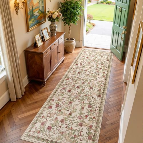 jinchan 3x10 Runner Rug Floral Vintage Washable Area Rug, Red/Green by JINCHAN