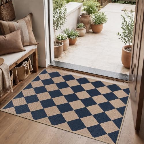 Easy Jute Kitchen Rug 2x3 Front Door Mat Washable Non Slip Entryway Rug Farmhouse Neutral Low Pil Carpet for Entryway Proch Doorway by Zeeinx