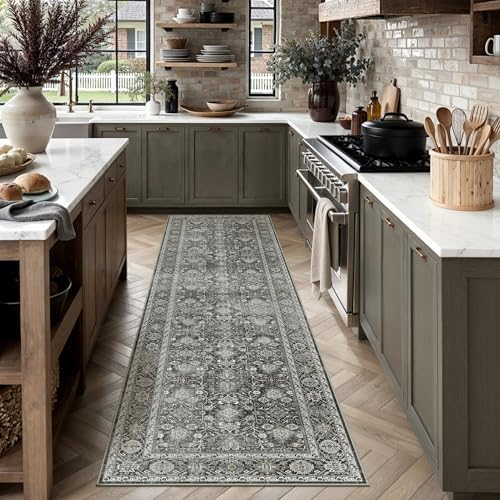 PureCozy Black Runner Rug 2x8 Vintage Traditional Distressed by PureCozy