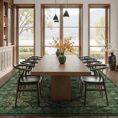 Extra Large Area Rugs 10x14 for Living Room, Dark Green Farmhouse Distressed Printed Carpet Rugs for Bedroom Low Pile Thin, Non Slip Washable Neutral Boho Rug for Dining Room - Image 3