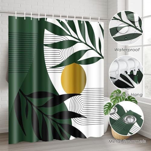 Bathroom Sets with Shower Curtain and Rugs, Set of 4, Boho Leaves - Image 6