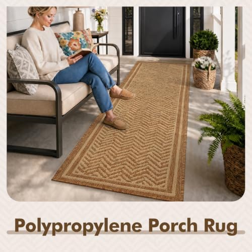 MontVoo-2x6 ft Indoor Outdoor Runner Rugs for Entryway Porch Hallway Kitchen Door Entrance Long, Textured Weave Polypropylene, Durable for High Traffic, Fade-Resistant, Boho Geometric Neutral Brown - Image 4