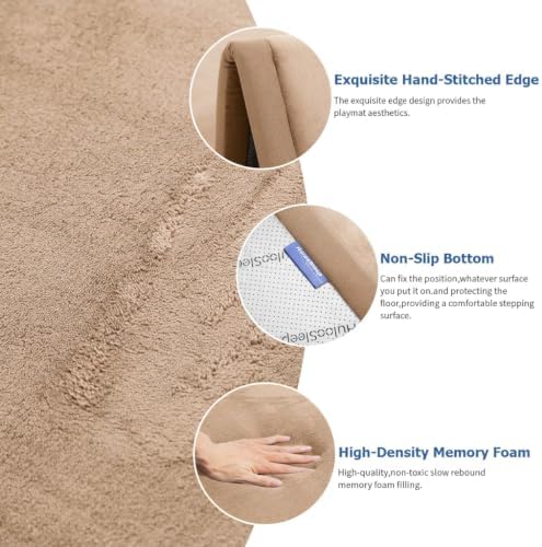 Huloo Sleep Ultra Soft Baby Play Mat for Floor,1.3" Thick Elasti-Foam 50x50 Playpen Mat for Toddlers Infant Kids,Non-Slip Backing Safe for Crawling&Tummy Time,Tatami Style (Light Brown) - Image 5