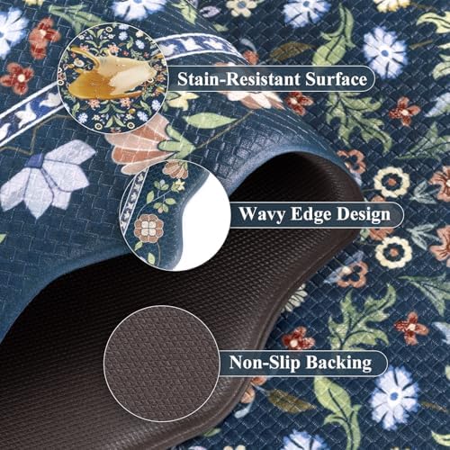 Yamaziot Boho Anti Fatigue Kitchen Rug Set of 3 Scalloped Non-Slip, Blue - Image 5