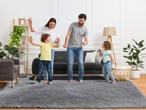 ONASAR Grey Area Rugs for Living Room, 5x8 Gray Fluffy Shag Bedroom Rug, Ultra Soft Plush Shaggy Large Indoor Floor Carpet for Nursery Kids Girls Boys Teen Home Office Decor Aesthetic - Image 5