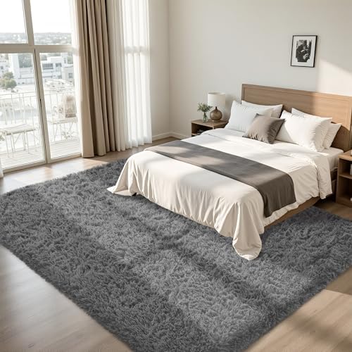 8x10 Area Rug for Living Room,Dark Gray Fluffy Shag Non-Slip Bedroom Rugs - Image 4