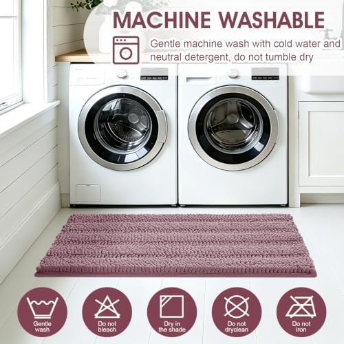 Striped Mauve Bathroom Rug Set 3 Pieces Ultra Soft, Non Slip Chenille Bath Carpet, Absorbent Plush Shaggy Bath Mats for Bathroom, Toilet, Bedroom, Kitchen - Image 6