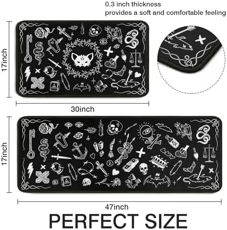 Gothic Rug Set of 2, 17x30+17x47inch, Kitchen Mat with Rubber Backing, Non-Slip, Washable, Black - Image 3