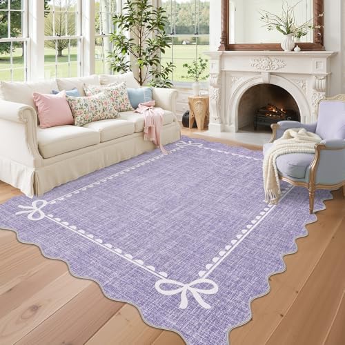 GarveeHome Scalloped Bow Rug 9x12 Washable Purple Rugs for Girls Bedroom by GarveeHome