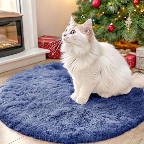OLANLY Denim Blue Round Rugs for Bedroom - Machine Washable, 2 ft Circle Area Rugs for Living Room, Soft and Fluffy Shaggy Carpet for Teen Girl and Boys, Nursery Rooms, Dorms, Home Decor Aesthetic by OLANLY