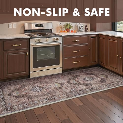 2x6 ft Bedroom Runner Rugs for Hallways Non Slip Hallway Runner Rugs Washable Kitchen Runners Rug Entryway Laundry Room Rug Dresser Runners Long Pink Brown - Image 3