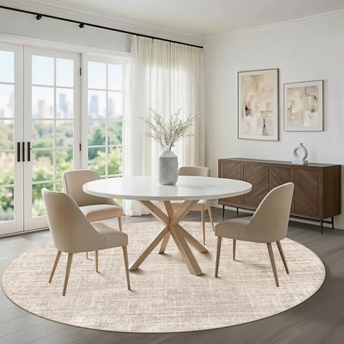 LOONGRUG Round Rug 7x7 Washable Neutral Modern Rug for Living Room Beige - Image 5