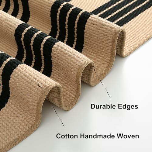 OJIA Outdoor Patio Rug 5'x7', Black and Tan Striped Outdoor Rugs Fall Decor - Image 4