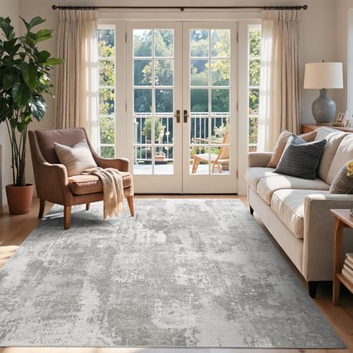 4x6 Ft Abstract Washable Area Rugs for Living Room Light Grey by Cuzwlovita