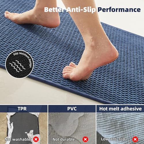 TYUU Toilet Rug, Thin Toilet Rugs U Shaped Washable Non Slip Absorbent Quick Dry Low Pile Toilet Mat, Navy Blue 20"x24" U Shape - Image 4