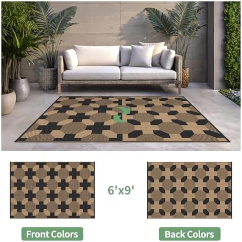 GENIMO Outdoor Rug, Waterproof Plastic Rugs for Patio, 6'x9' Deep Brown - Image 2